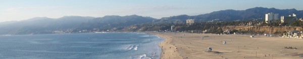 The original InterACT banner - a view from the Santa Monica Pier ferris wheel, looking north. I liked the "interaction" of sky, mountains, surf and sand. (photo by the author)